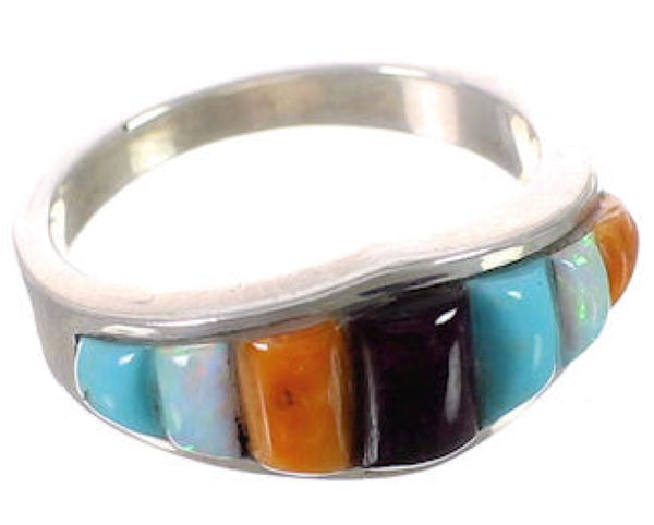 Multicolor Inlay Sterling Silver Jewelry Ring Size 5-3/4 CX50428
